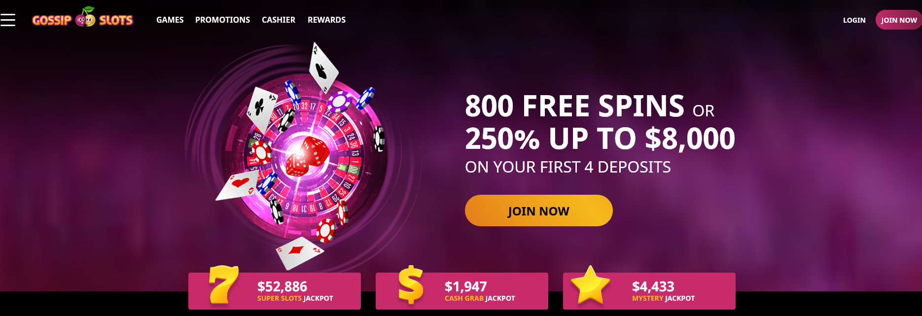 800 free spins or 250% up
                                        to $8,000 on your first 4
                                        deposits