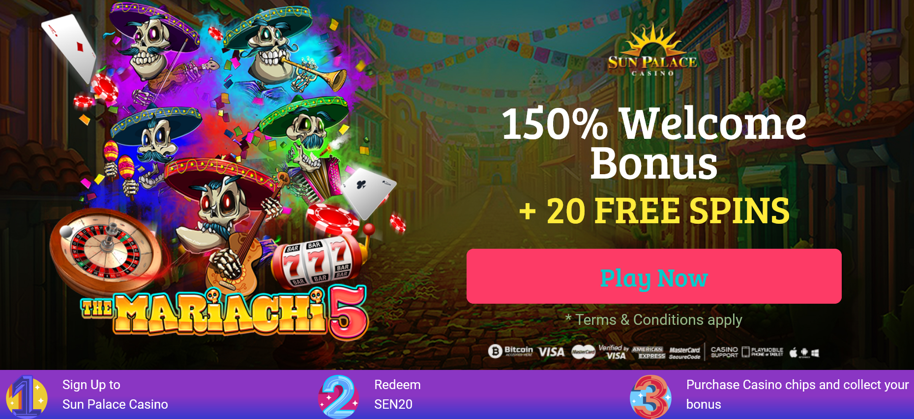 150% Welcome
                                  Bonus + 20 FREE SPINS